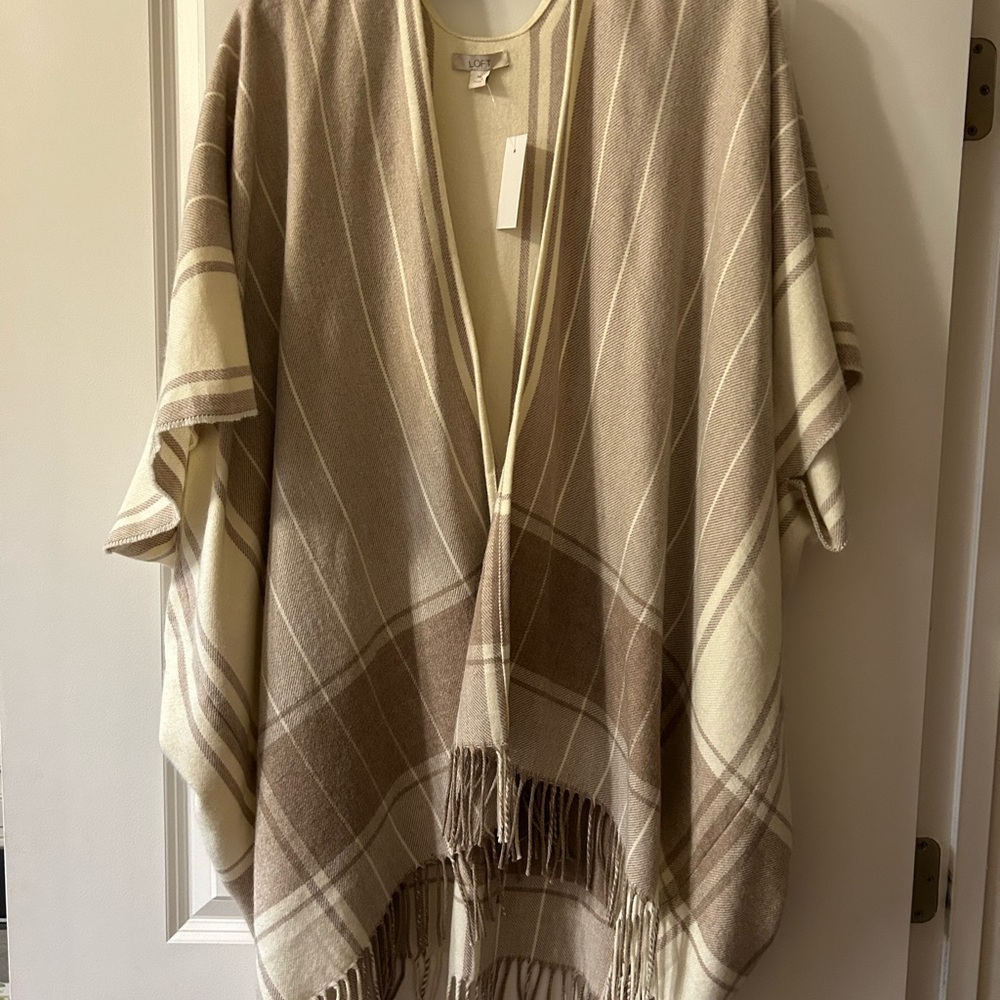 LOFT Cream and Tan Striped Poncho